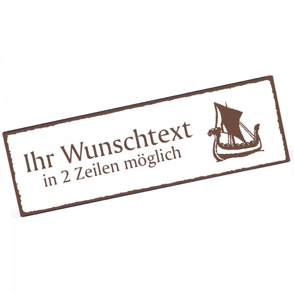 Türschild Wikingerschiff Namensschild personalisiert mit Gravur - 150mm x 50mm - selbstklebend