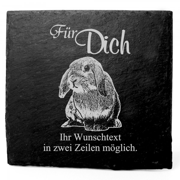 Deko Schiefer Untersetzer personalisiert Zwergkaninchen - Für Dich - 11x11cm