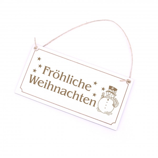Weihnachtsdeko Schild Fröhliche Weihnachten - Holzschild weiß Schneemann 20 x 10 cm