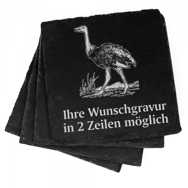 4x Vogel Strauß Deko Schiefer Untersetzer Wunschgravur Set - 11 x 11 cm