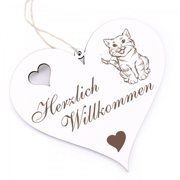 Herzlich Willkommen Schild - Kitten - Deko Herz Holz