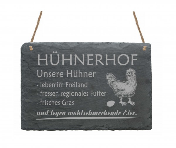 Schiefertafel « HÜHNERHOF » Schild freilaufende Hühner
