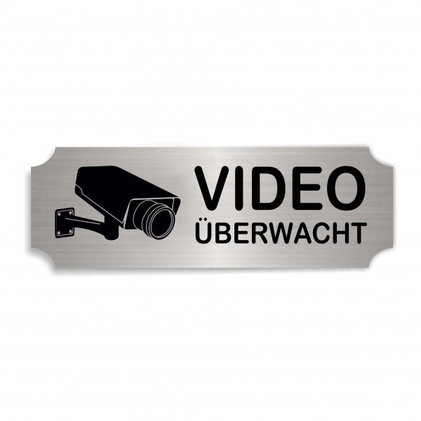 Schild Warnschild Gravur - Videoüberwachung - Hinweisschild selbstklebend Aluminium-Look 15 x 5 cm