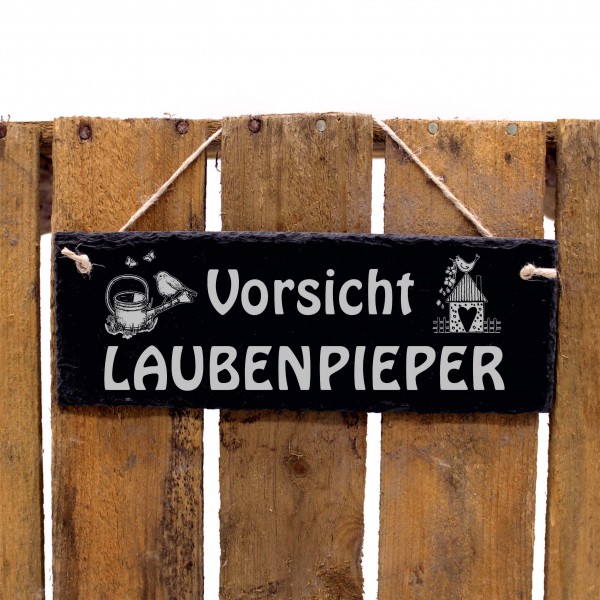 Garten Schild Schiefer graviert - Vorsicht Laubenpieper - Gartendeko zum Anhängen 22 x 8 cm