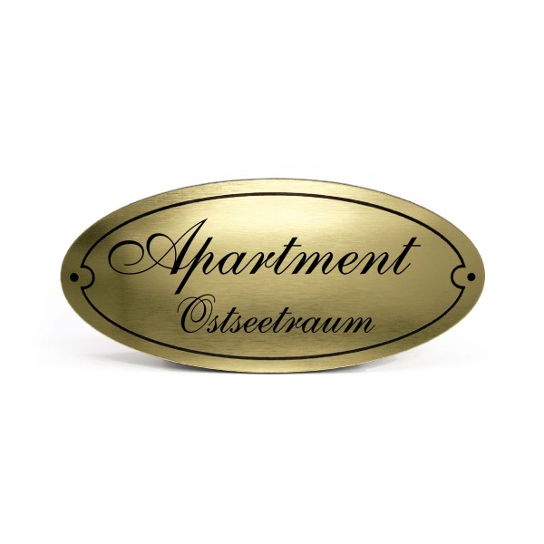 Apartment Name Türschild Kunststoff gold Gravur oval selbstklebend personalisiert Wohnung 15 x 7 cm