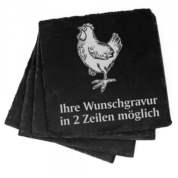 4x stolzes Huhn Deko Schiefer Untersetzer Wunschgravur Set - 11 x 11 cm