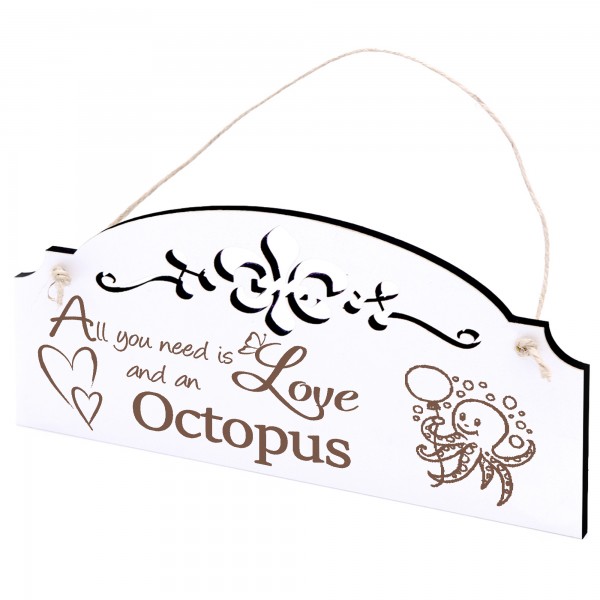 Schild niedliche Krake mit Ballon Deko 20x10cm - All you need is Love and an Octopus - Holz