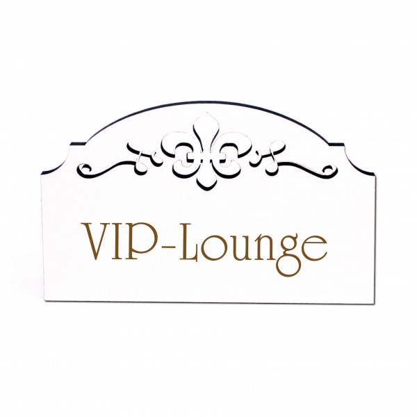 VIP-Lounge Türschild Schild Holz graviert Ornamente selbstklebend VIP Türdeko 15,5 x 9,5 cm