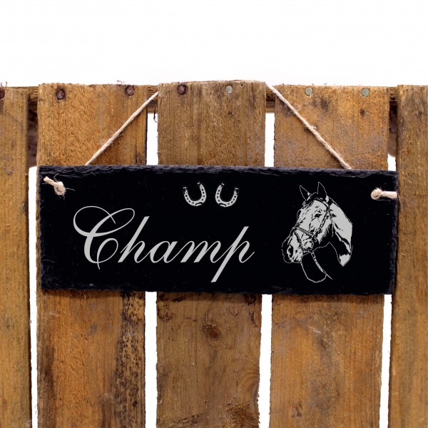 Schiefertafel American Quarter Horse - Türschild mit Namen - zum Anhängen 22 x 8 cm