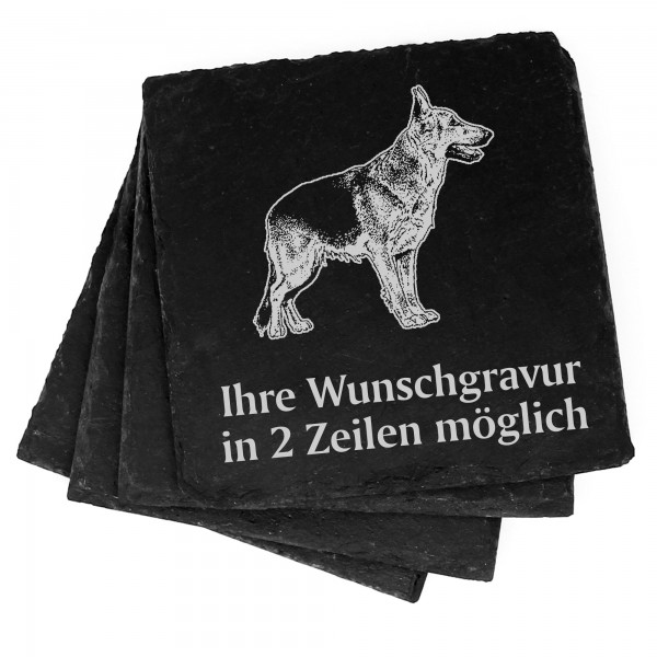 4x Deutscher Schäferhund Deko Schiefer Untersetzer Wunschgravur Set - 11 x 11 cm