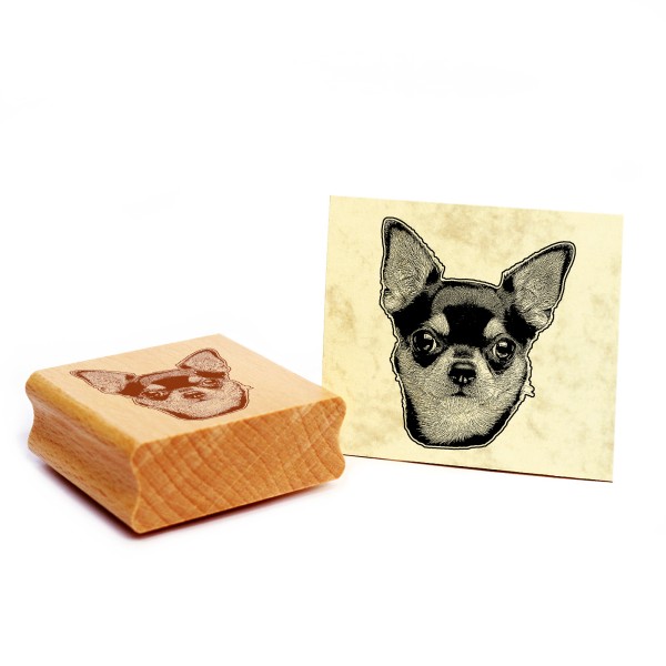 Motivstempel Chihuahua Kurzhaar Stempel Hund Holzstempel 42 x 48 mm