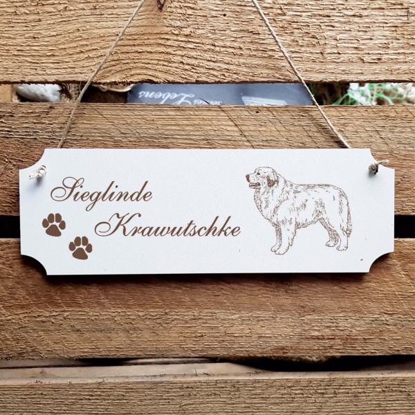 Schild « Pyrenäenberghund » Namensschild Türschild zum Anhängen - 20 x 6,7 cm