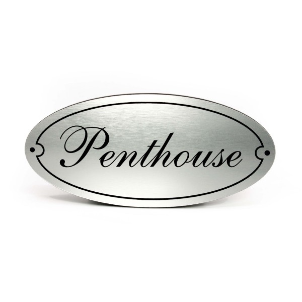 Penthouse Schild Türschild Kunststoff silbergrau graviert oval selbstklebend Wohnung Türdeko 15 x 7