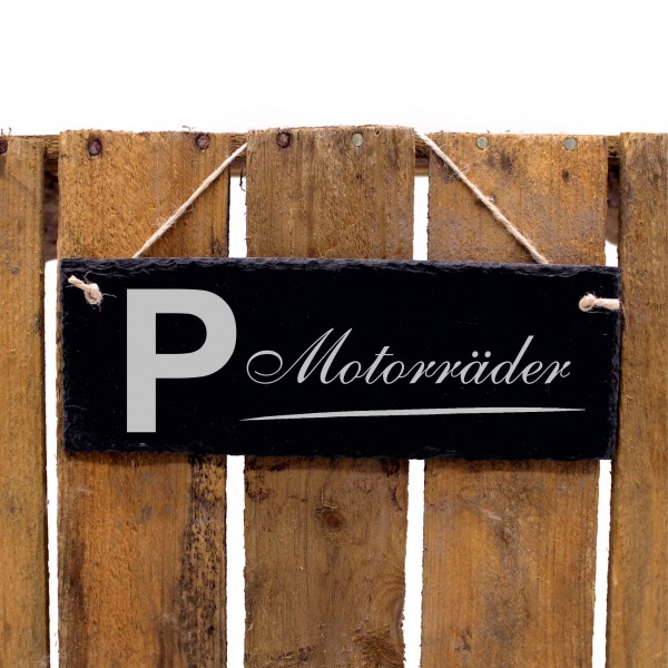Schiefertafel Parkplatz Motorräder - Türschild 22 x 8 cm - wetterfest
