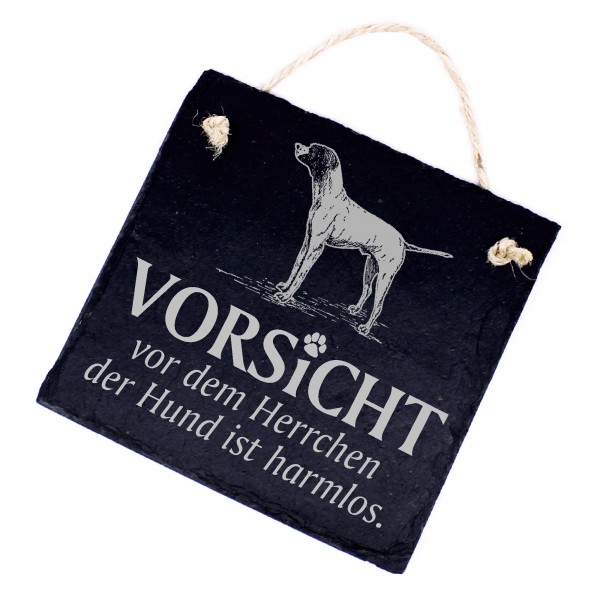 Hundeschild Pointer Schild aus Schiefer - Vorsicht vor dem Herrchen - 11cm x 11cm
