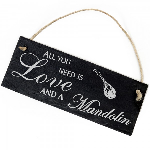 Schiefertafel Deko Mandoline Schild 22 x 8 cm - All you need is Love and a Mandolin