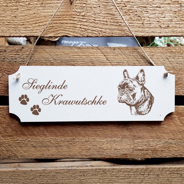 Schild « Französische Bulldogge » Namensschild Türschild zum Anhängen - 20 x 6,7 cm