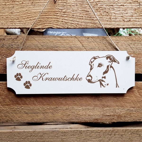 Schild « Windhund Greyhound Kopf » Namensschild Türschild zum Anhängen - 20 x 6,7 cm