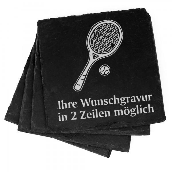 4x Tennisschläger Deko Schiefer Untersetzer Wunschgravur Set - 11 x 11 cm