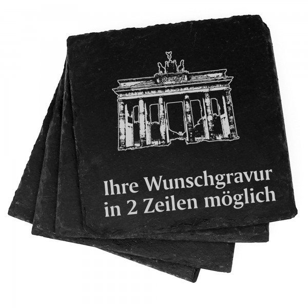 4x Brandenburger Tor Berlin Deko Schiefer Untersetzer Wunschgravur Set - 11 x 11 cm