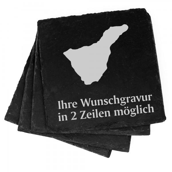 4x Insel Teneriffa Deko Schiefer Untersetzer Wunschgravur Set - 11 x 11 cm
