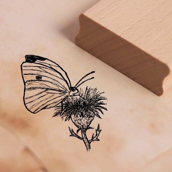Motivstempel Kohlweißling auf Distel Stempel Schmetterling 35 x 38 mm
