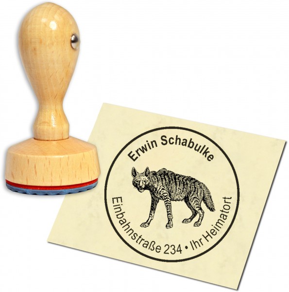 Stempel Adressstempel Holzstempel - Hyäne - rund 40mm