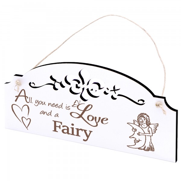 Schild Elfe mit Mond Deko 20x10cm - All you need is Love and a Fairy - Holz