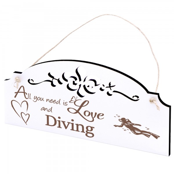 Schild Taucherin Deko 20x10cm - All you need is Love and Diving - Holz