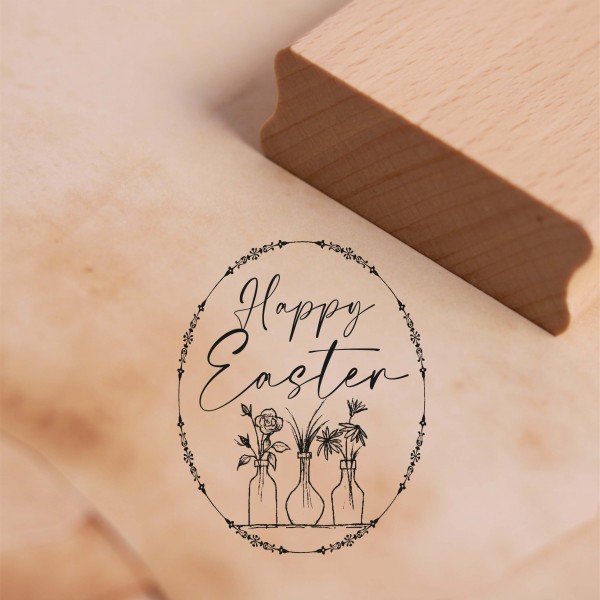 Motivstempel Happy Easter - Osterei mit Blumenvasen Stempel 38 x 48 mm