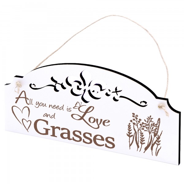 Schild Gräser Deko 20x10cm - All you need is Love and Grasses - Holz