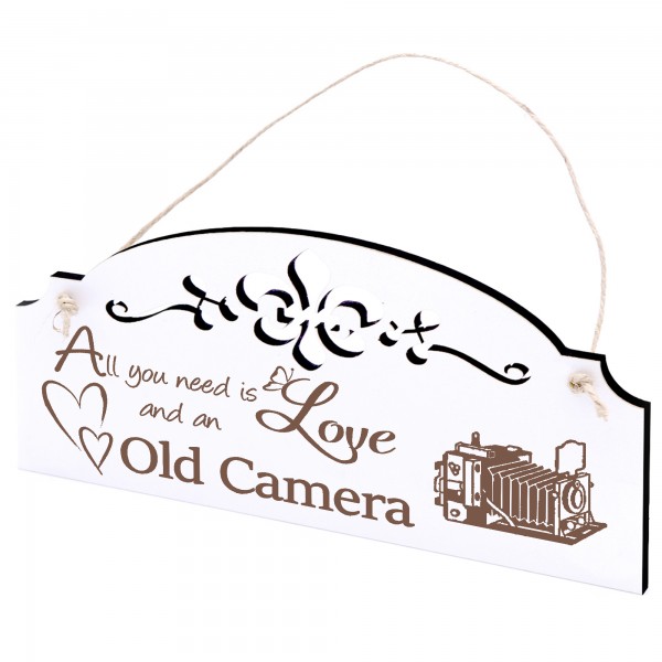 Schild alte Kamera Deko 20x10cm - All you need is Love and an Old Camera - Holz