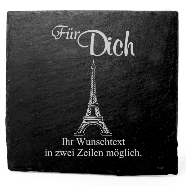 Deko Schiefer Untersetzer personalisiert Eiffelturm - Für Dich - 11x11cm
