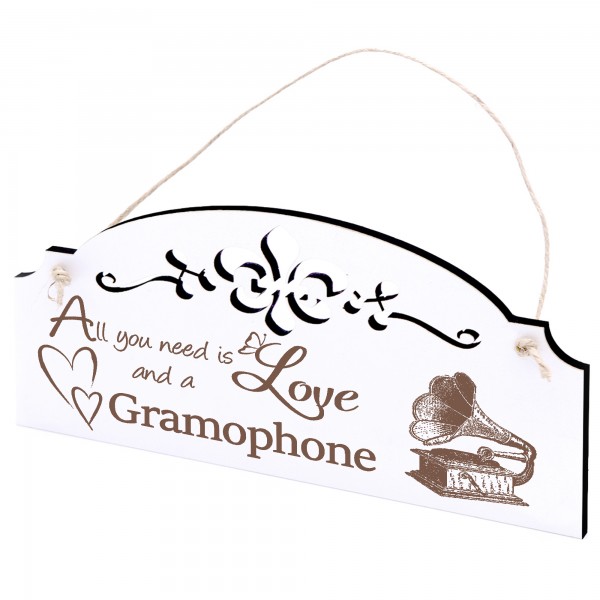 Schild Grammophon Deko 20x10cm - All you need is Love and a Gramophone - Holz