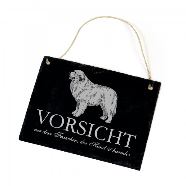 Hundeschild Pyrenaeenberghund Schild aus Schiefer - Vorsicht vor dem Frauchen - 22cm x 16cm