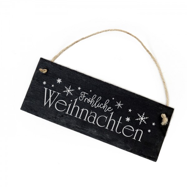Schiefertafel Fröhliche Weihnachten - Schild Schneeflocken Motiv 22x8 cm