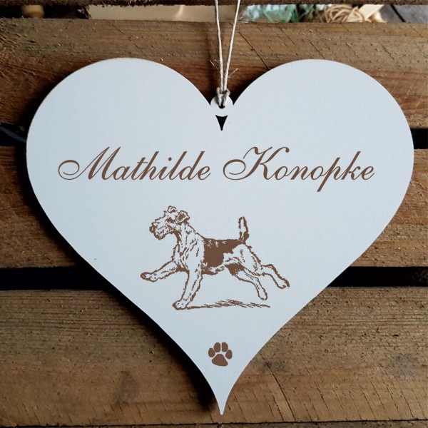 Herz Schild « Airedale Terrier » mit Namen - Türschild zum Anhängen