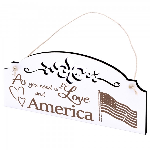 Schild Fahne Amerika Deko 20x10cm - All you need is Love and America - Holz