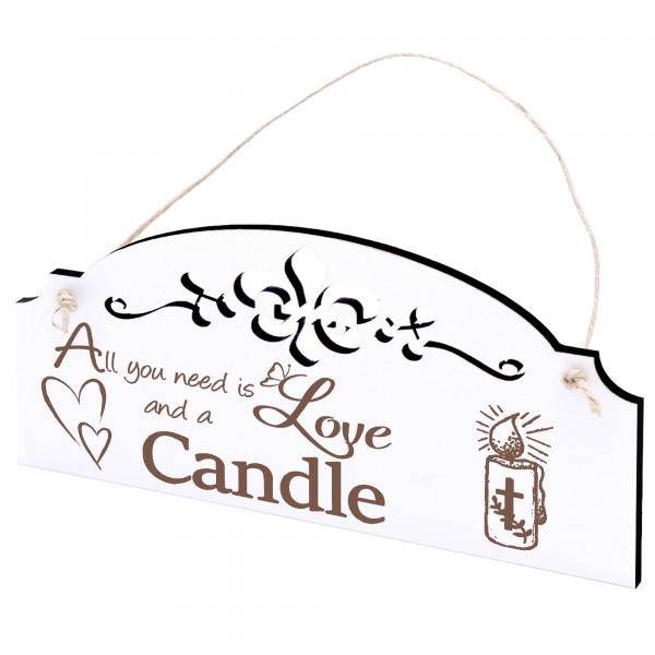 Schild Kerze mit Kreutz Deko 20x10cm - All you need is Love and a Candle - Holz