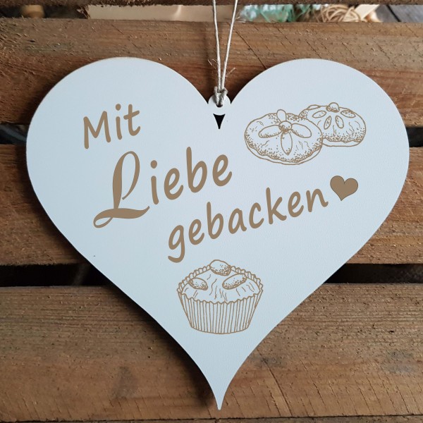 Herz Schild Mit Liebe gebacken - 13 x 12 cm - Muffin Kekse