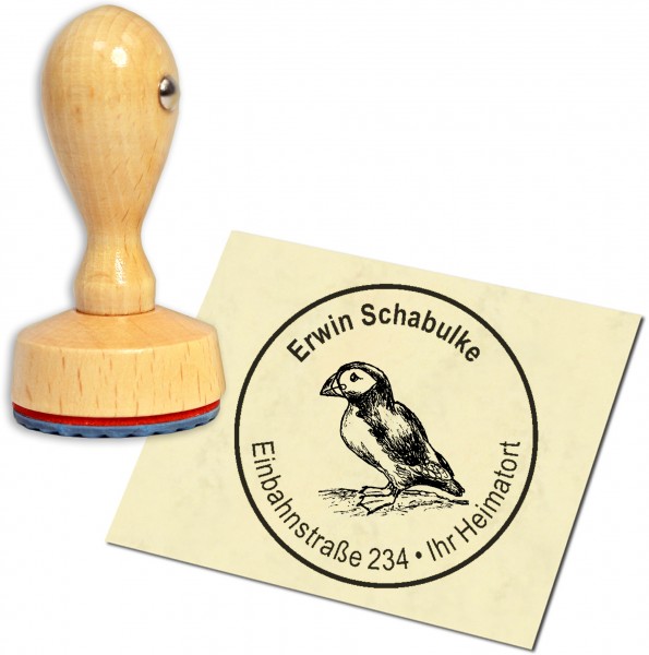 Stempel Adressstempel Holzstempel - Papageitaucher Puffin - rund 40mm