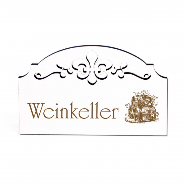 Weinkeller Türschild Schild Holz graviert Ornamente selbstklebend Weinlager Türdeko 15,5 x 9,5 cm
