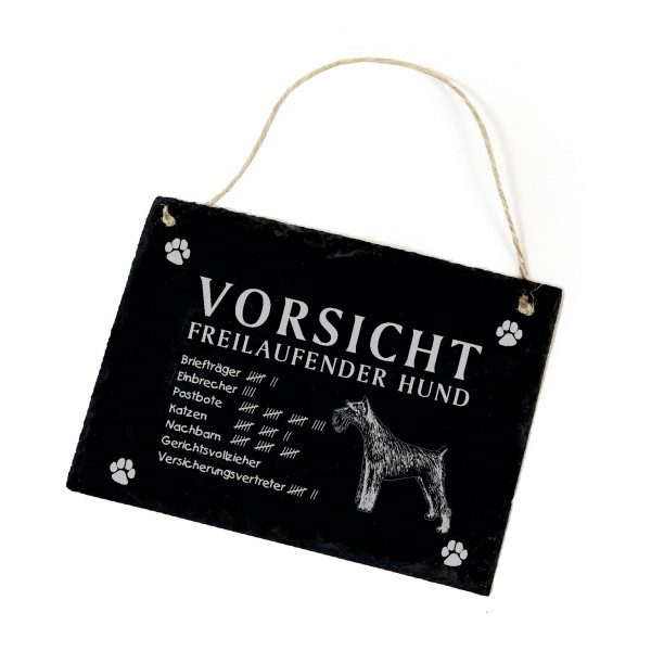 Vorsicht freilaufender Hund Schnauzer Hundeschild Schild aus Schiefer  22cm x 16cm
