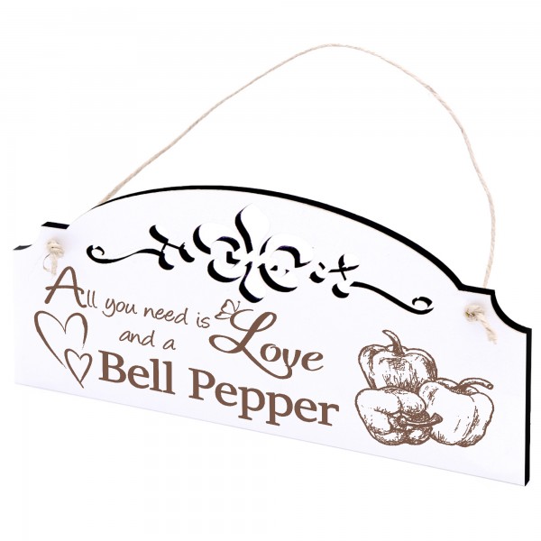 Schild Paprika Deko 20x10cm - All you need is Love and a Bell Pepper - Holz