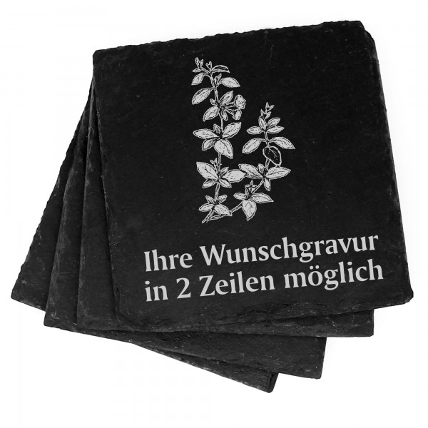4x Basilikum Deko Schiefer Untersetzer Wunschgravur Set - 11 x 11 cm