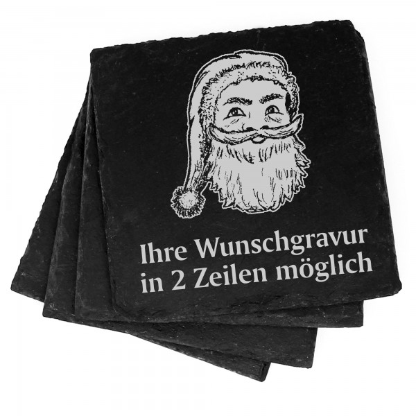 4x Weihnachtsmann Deko Schiefer Untersetzer Wunschgravur Set - 11 x 11 cm