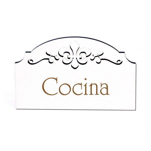 Cocina Schild Holz selbstklebend Ornamente Türschild Küche weiß Vintage Küchentür Deko 155 x 95 mm