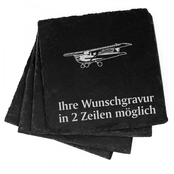 4x Kleinflugzeug Deko Schiefer Untersetzer Wunschgravur Set - 11 x 11 cm