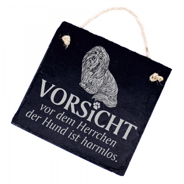 Hundeschild Coton de Tulear Schild aus Schiefer - Vorsicht vor dem Herrchen - 11cm x 11cm