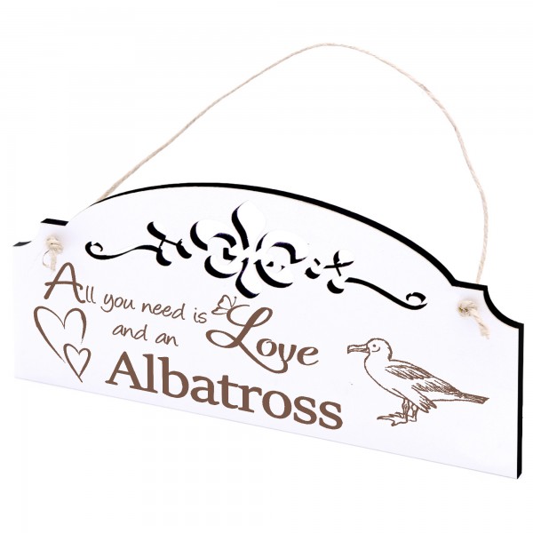 Schild gezeichneter Albertros Deko 20x10cm - All you need is Love and an Albatross - Holz